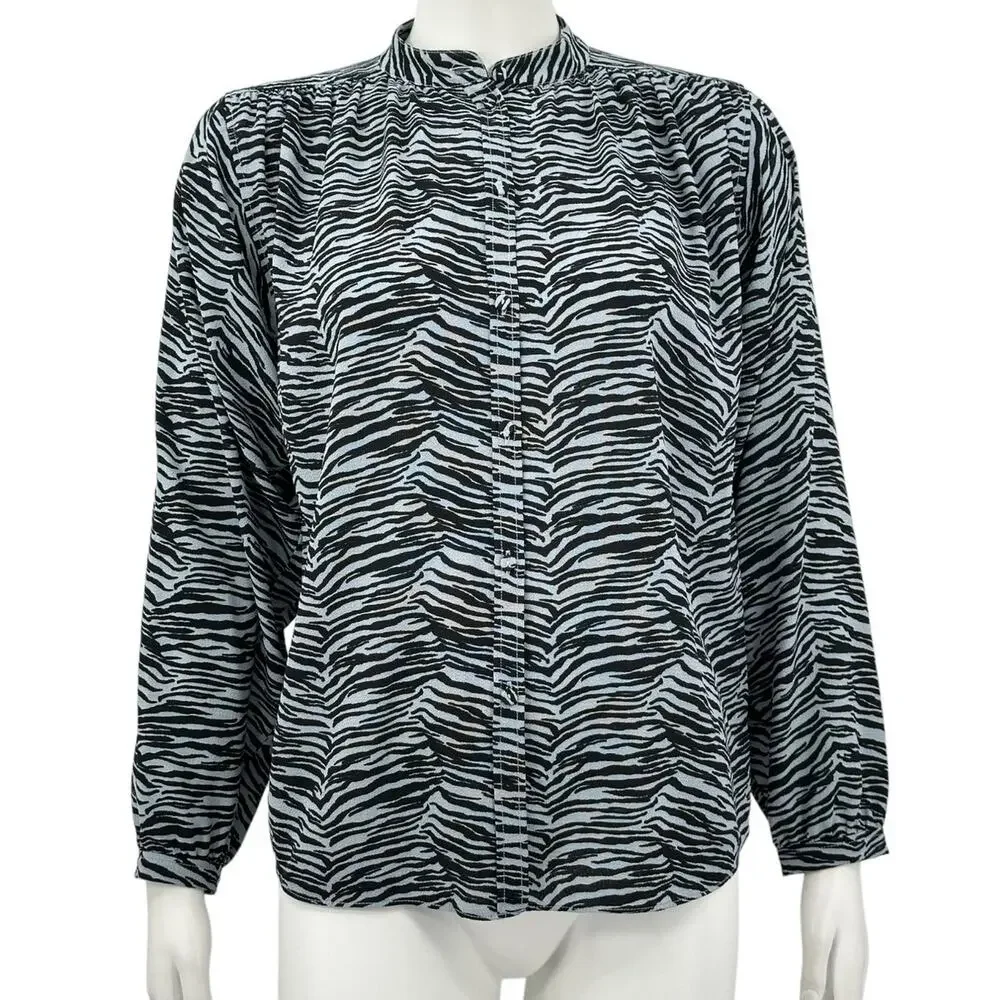 Rebecca Taylor Black and White Zebra Print Button Down Shirt - Picture 1 of 9